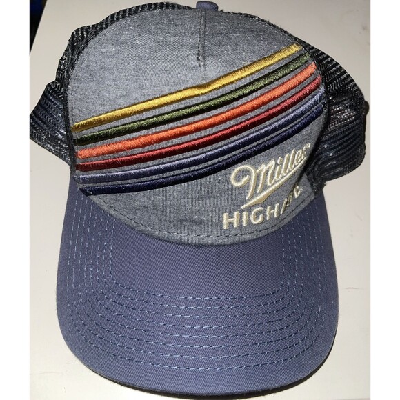 Miller High Life Snapback Hat Mesh Back Trucker Cap Liquor Beer Brew Rainbow - Picture 1 of 4
